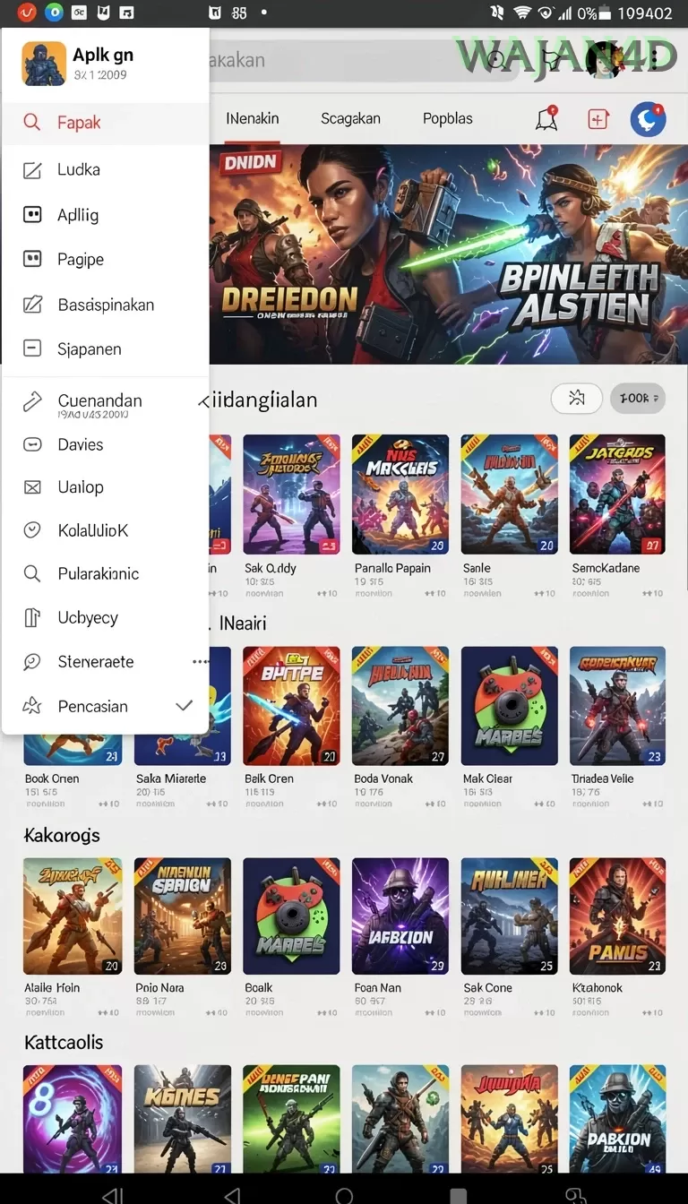 Cuplikan layar SUPRASLOT — menu navigasi